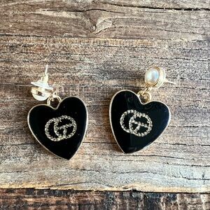 Gold and Black Heart Earrings